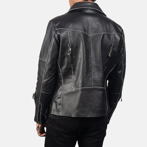 Men's Black Stylish Biker Leather Jacket with Back Zipper & White Lining - TheBougees