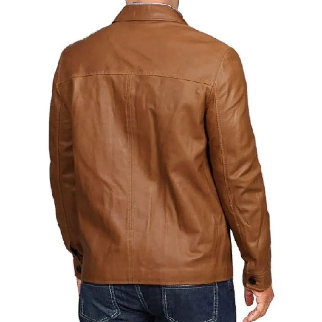 Premium Quality Leather Shirt For Men In Tan Color - TheBougees