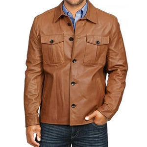 Premium Quality Leather Shirt For Men In Tan Color - TheBougees