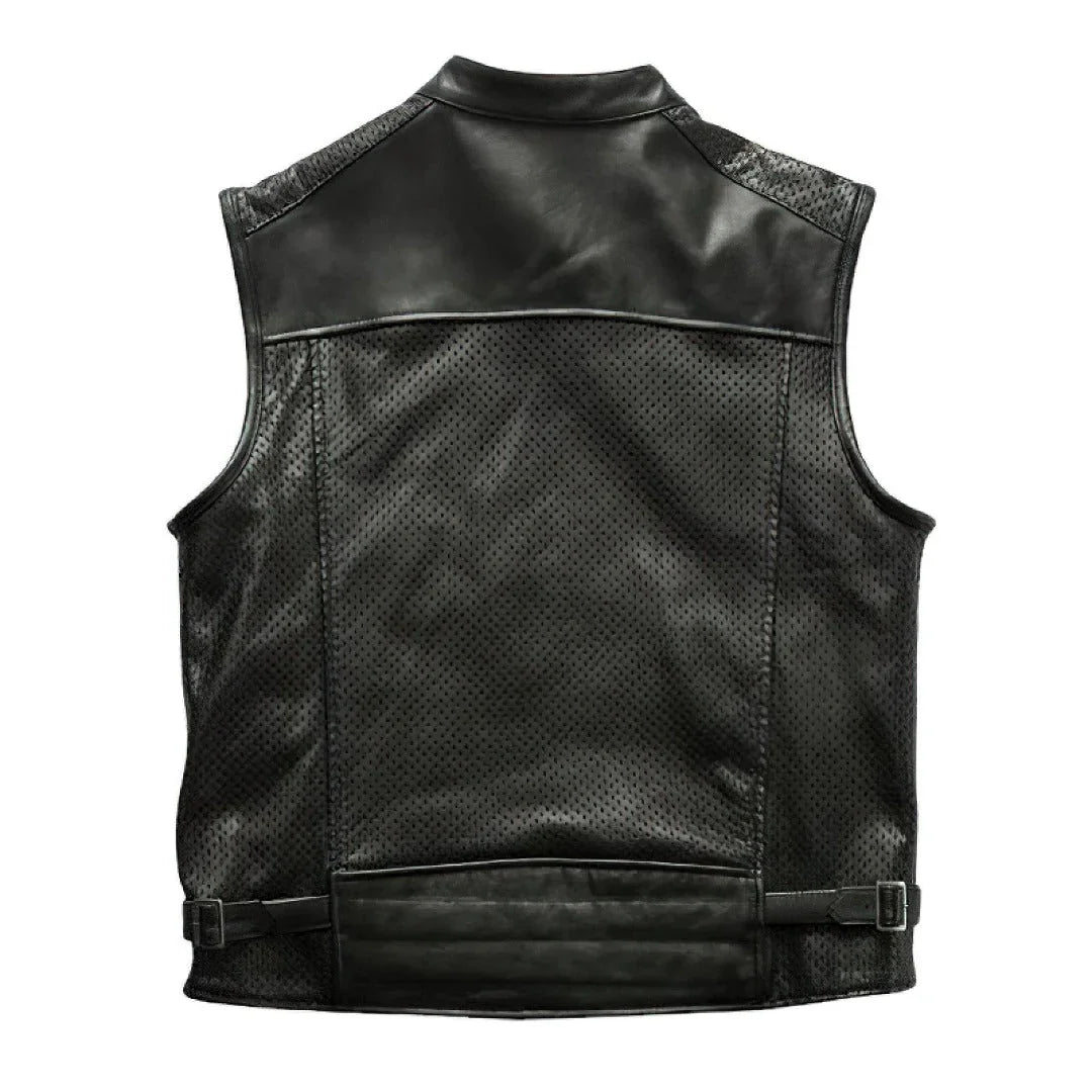 Men Perforated Biker Leather Vests - TheBougees