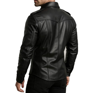 Men’s Black Leather Police Shirt – Bold Style, Premium Quality - TheBougees