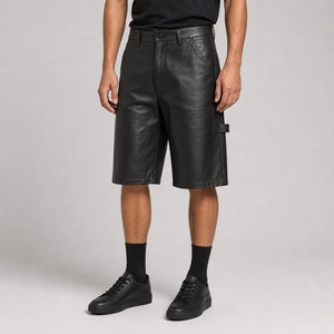 men's black leather carpenter shorts