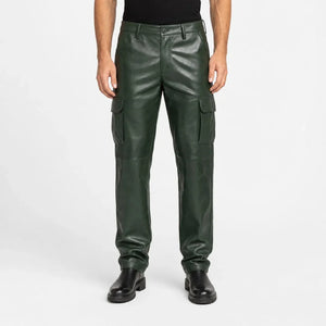 mens green leather cargo pants MP 97005 28 28
