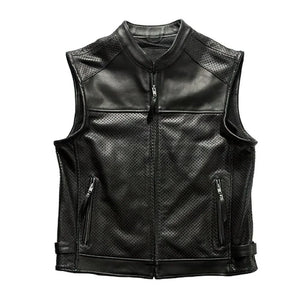 Men Perforated Biker Leather Vests - TheBougees