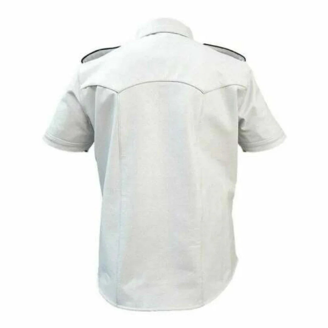 Men's Premium Quality Leather Short Slevees Shirt In White - TheBougees