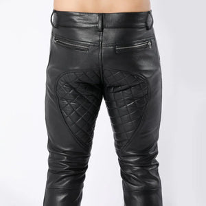 Mens Black Fashion Leather Quilted Pants - TheBougees