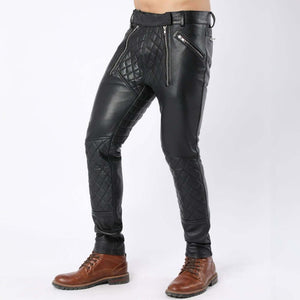 Mens Black Fashion Leather Quilted Pants - TheBougees