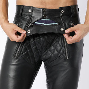 Mens Black Fashion Leather Quilted Pants - TheBougees