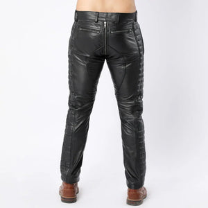 Mens Black Quilted Full Back Zipper Biker Pants - TheBougees