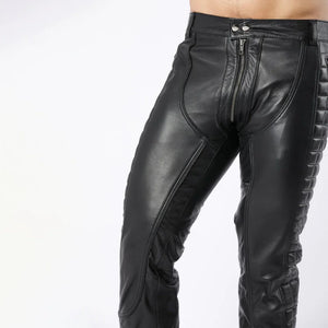 Mens Black Quilted Full Back Zipper Biker Pants - TheBougees