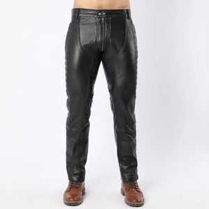 Mens Black Quilted Full Back Zipper Biker Pants - TheBougees