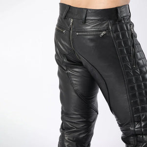 Mens Black Quilted Full Back Zipper Biker Pants - TheBougees