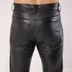 Men's Plain Black Leather Pants - TheBougees