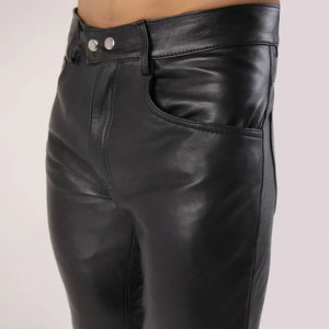 Men's Plain Black Leather Pants - TheBougees