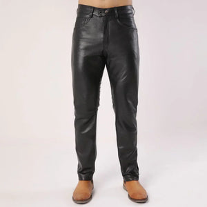 Men's Plain Black Leather Pants - TheBougees