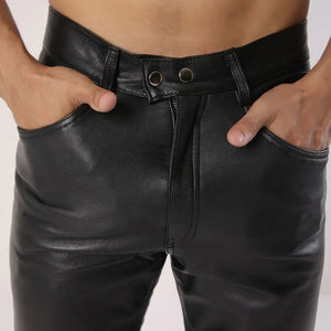 Men's Plain Black Leather Pants - TheBougees