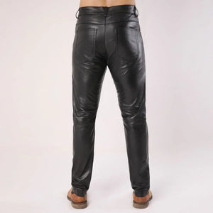Men's Plain Black Leather Pants - TheBougees