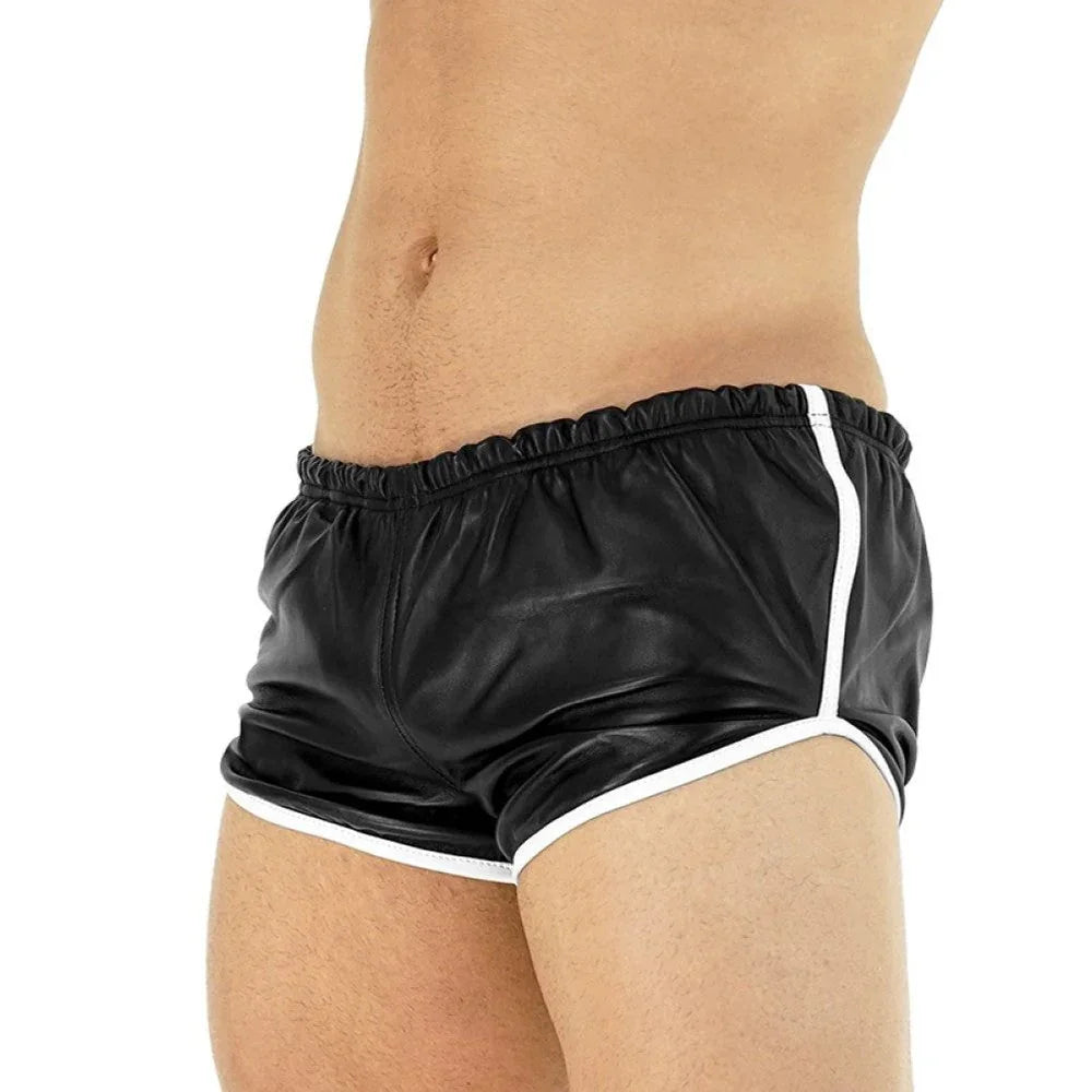 Mens Sheep Leather Shorts White stripes - TheBougees