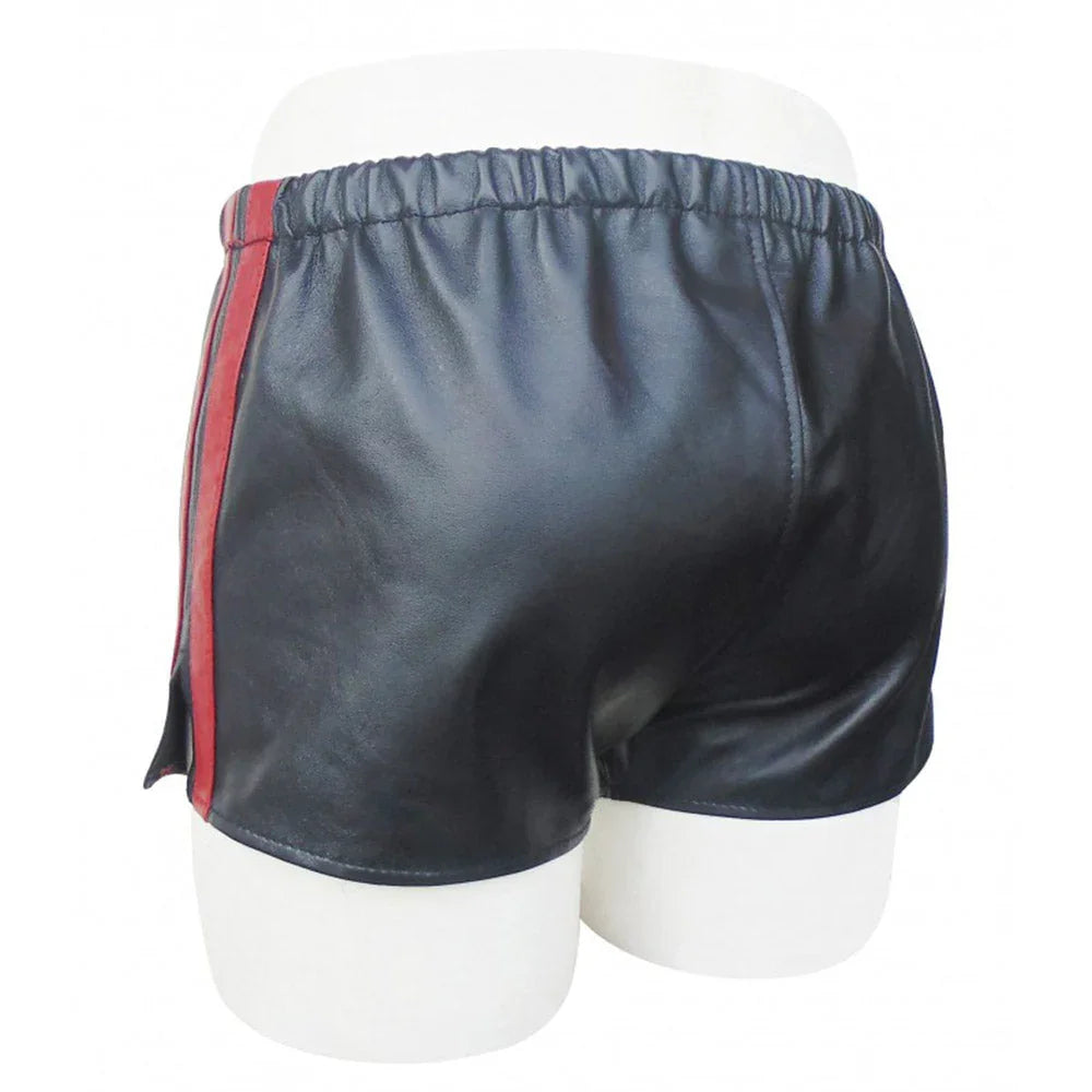 Mens Sheep Leather Shorts Soft Boxers With Red Strips Gym Shorts - TheBougees