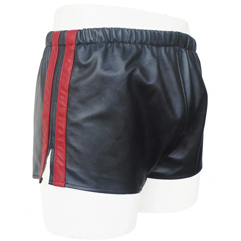 Mens Sheep Leather Shorts Soft Boxers With Red Strips Gym Shorts - TheBougees