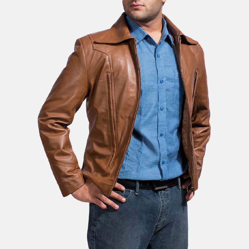 Gentleman Camel Brown Old School Leather Jacket - TheBougees