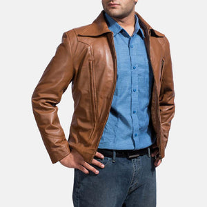 Gentleman Camel Brown Old School Leather Jacket - TheBougees
