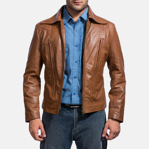 Gentleman Camel Brown Old School Leather Jacket - TheBougees