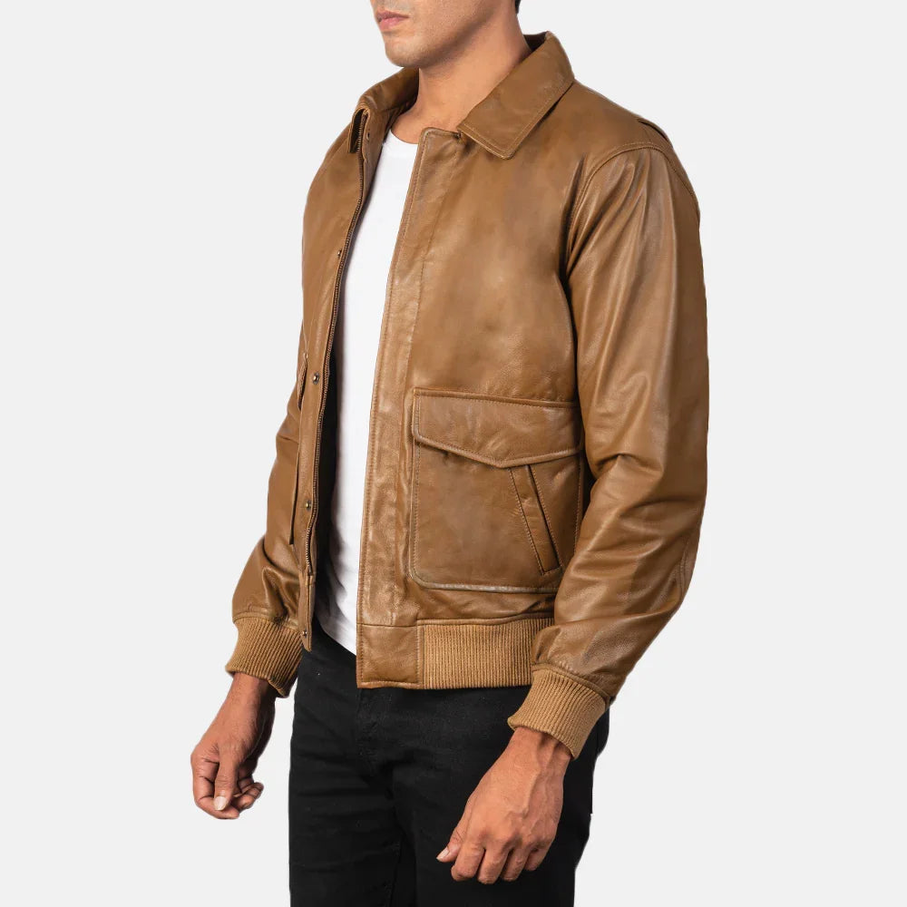 Old School Olive Brown Sheep leather jacket - TheBougees