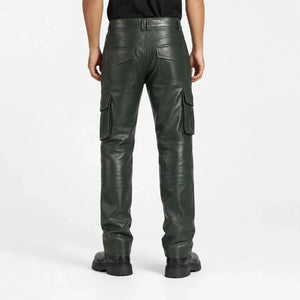 mens green leather cargo pants MP 97005 28 28