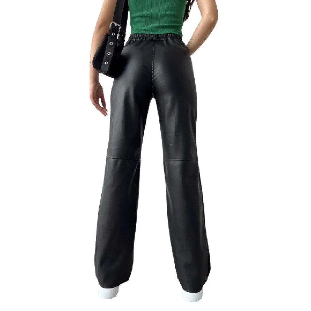 Cargo Style Leather Pants For Women - TheBougees