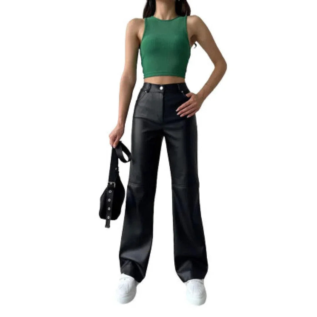 Cargo Style Leather Pants For Women - TheBougees