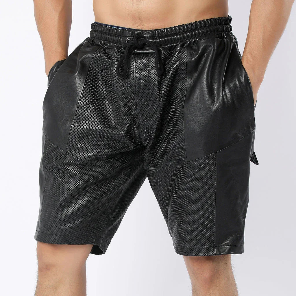 Perforated Leather Shorts For Men - Dotted Leather Shorts - TheBougees