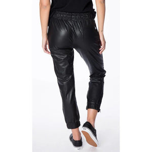 Plain Black Sheep Leather Trousers for Women with Flexible Waistband - TheBougees