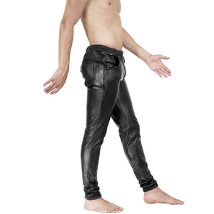 Plain Black Sheep leather Trouser for Men with Flexible Waistband - TheBougees