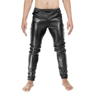 Plain Black Sheep leather Trouser for Men with Flexible Waistband - TheBougees