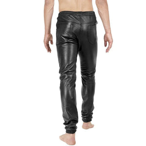 Plain Black Sheep leather Trouser for Men with Flexible Waistband - TheBougees