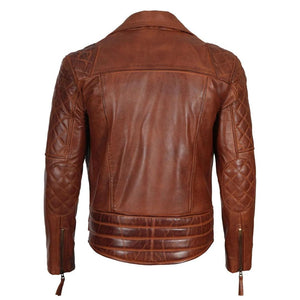 Brown Biker Jacket For Men With Quilted Arm Design - TheBougees
