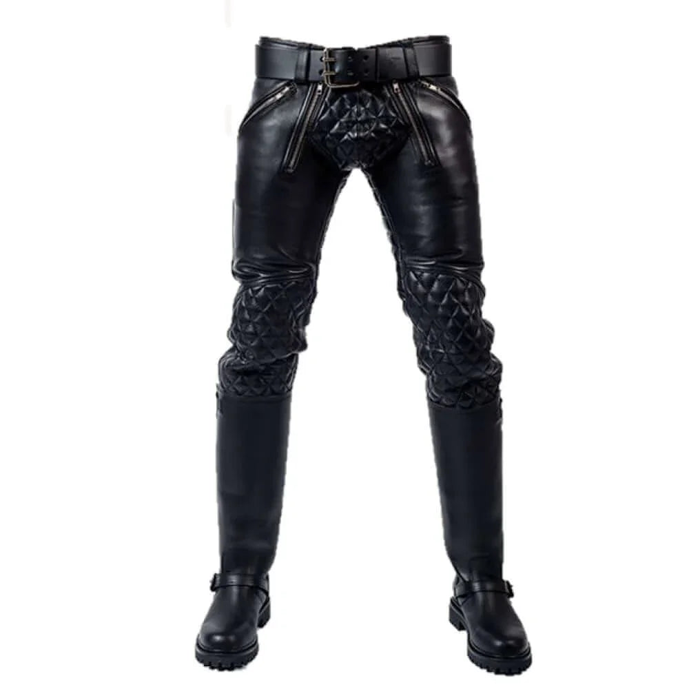 Mens Black Quilted Sheep Leather Pant - TheBougees
