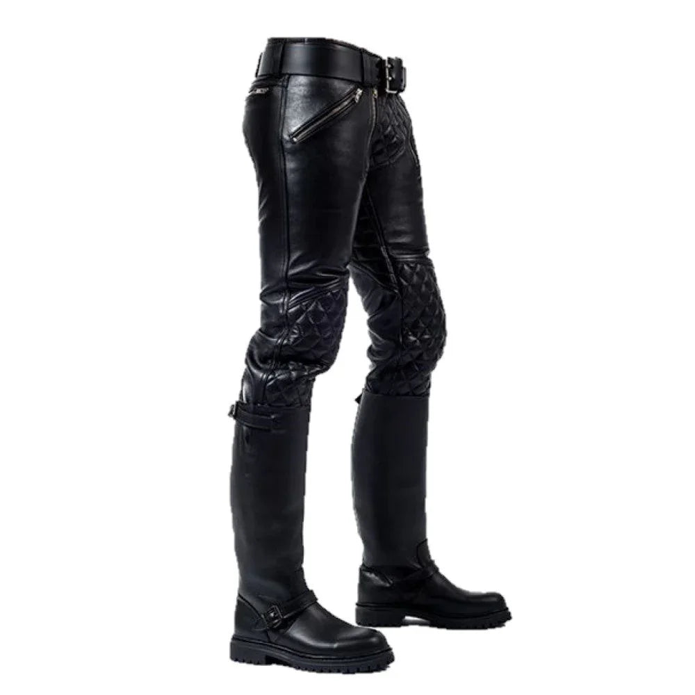 Mens Black Quilted Sheep Leather Pant - TheBougees
