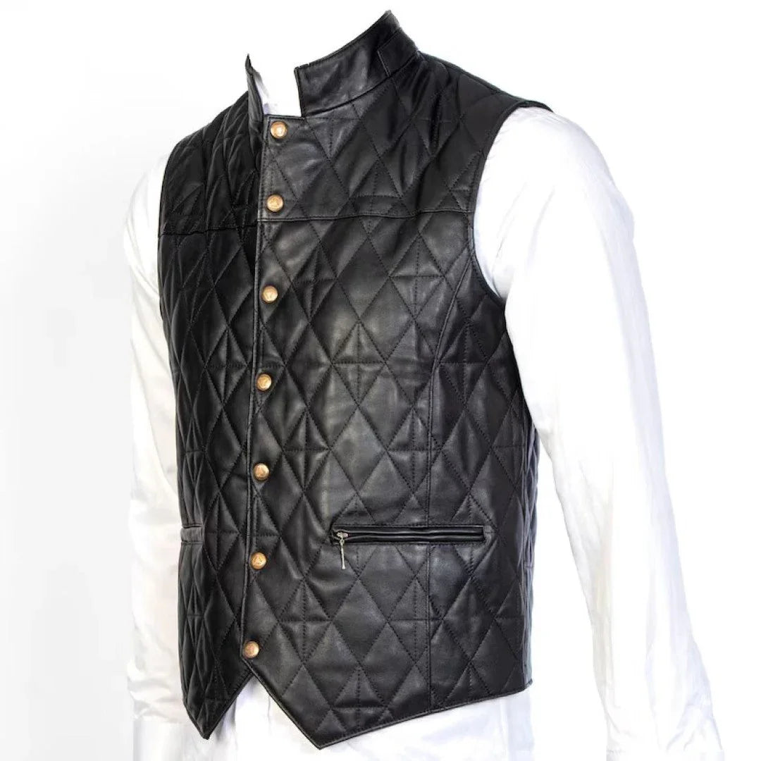 Quilted Leather Vest Made With Pure Lamb Skin - TheBougees