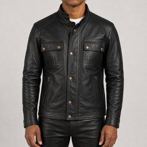 black stand collar leather jacket SLJ-421 2XS