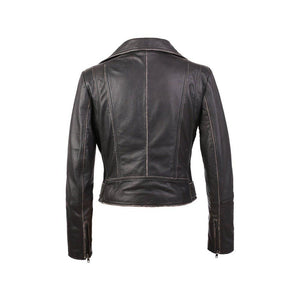 Carla Womens Distressed Short Biker Leather Jacket - TheBougees