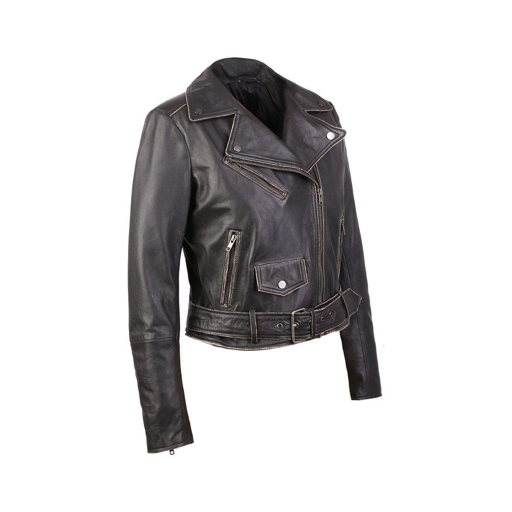 Carla Womens Distressed Short Biker Leather Jacket - TheBougees