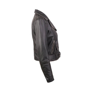 Carla Womens Distressed Short Biker Leather Jacket - TheBougees