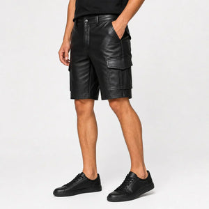 Black lambskin cargo shorts for men, additional product view