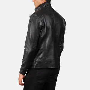 Stand Collar Black Leather Jacket for Men - TheBougees