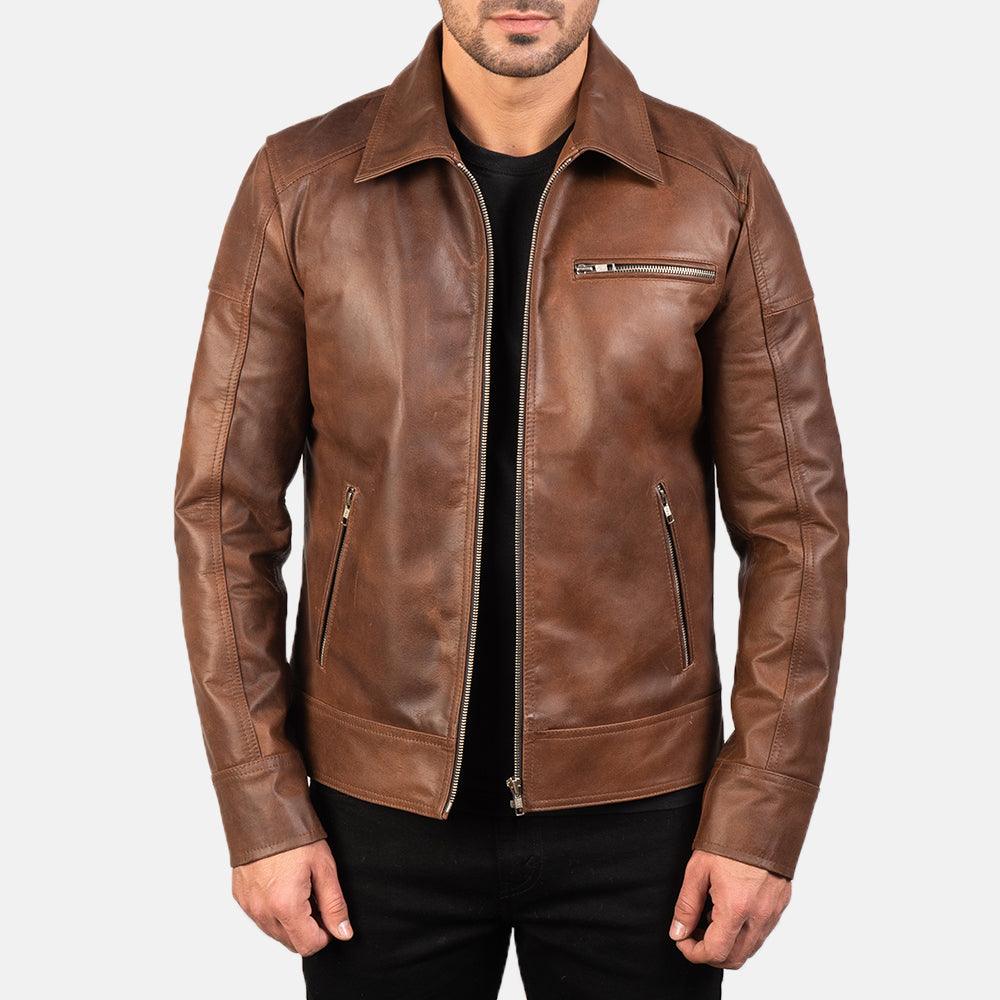 Brown Biker Leather Jacket for Men - TheBougees