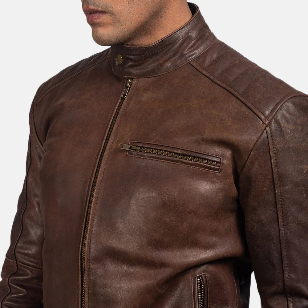 Men Stylish Chocolate Brown Leather Jacket - TheBougees