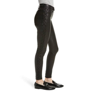 Leather Pants Women With Side Lace Design Slim Fit - TheBougees