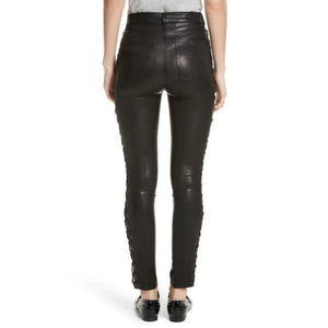 Leather Pants Women With Side Lace Design Slim Fit - TheBougees